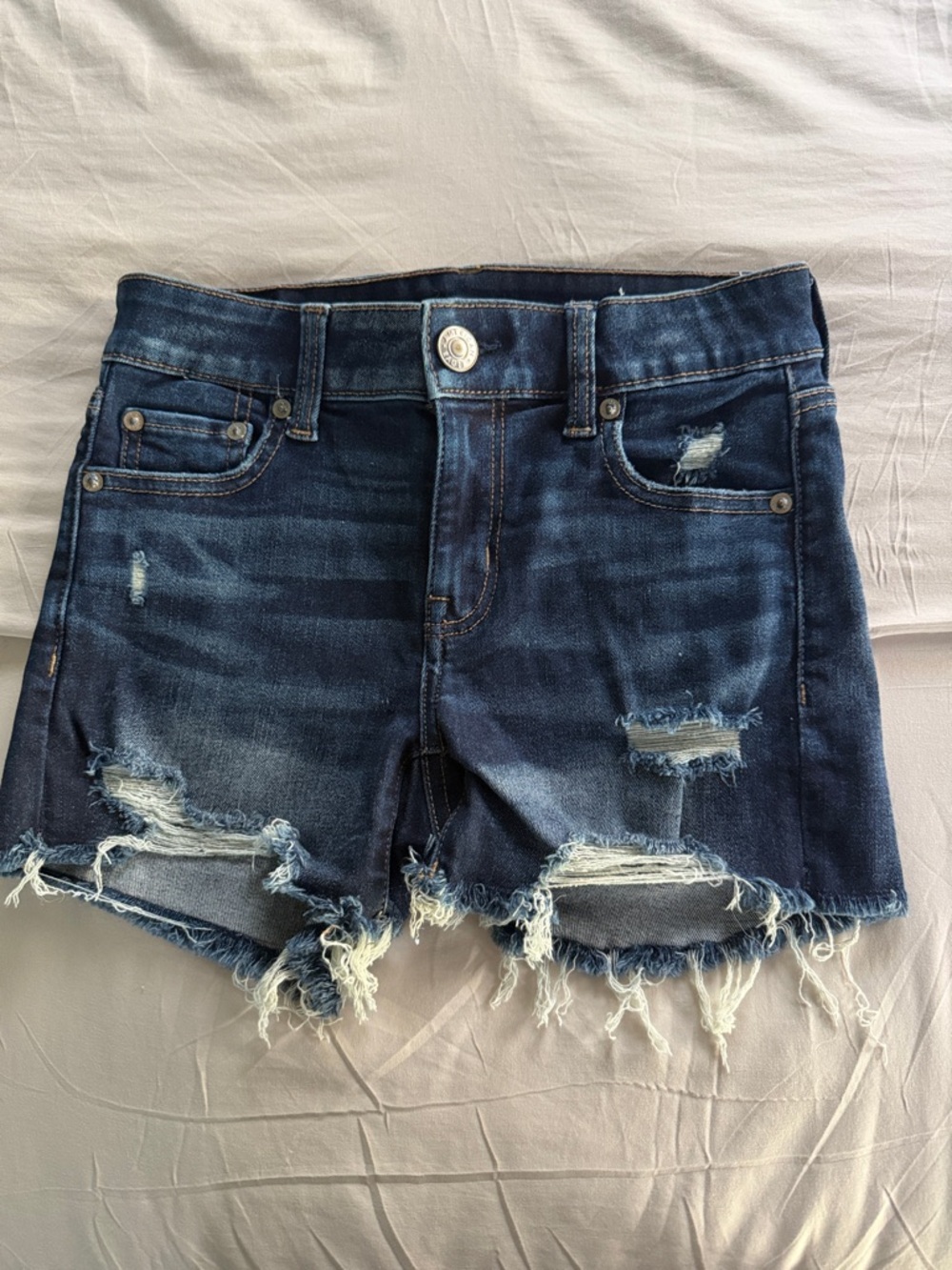 American Eagle Outfitters Dark Blue Distressed Denim Cutoff Shorts